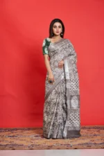 Cotton Linen Dabu Printed Saree