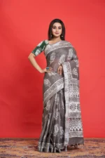 Cotton Linen Dabu Printed Saree