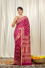 Cotton Linen Block Printed Saree