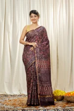 Liva Art Silk Dabu Ajrakh Printed Saree